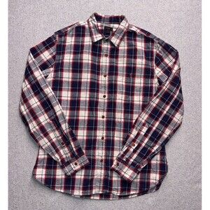 J. Crew Mens Plaid Flannel Long Sleeve Button Down Shirt Red Blue White Size M